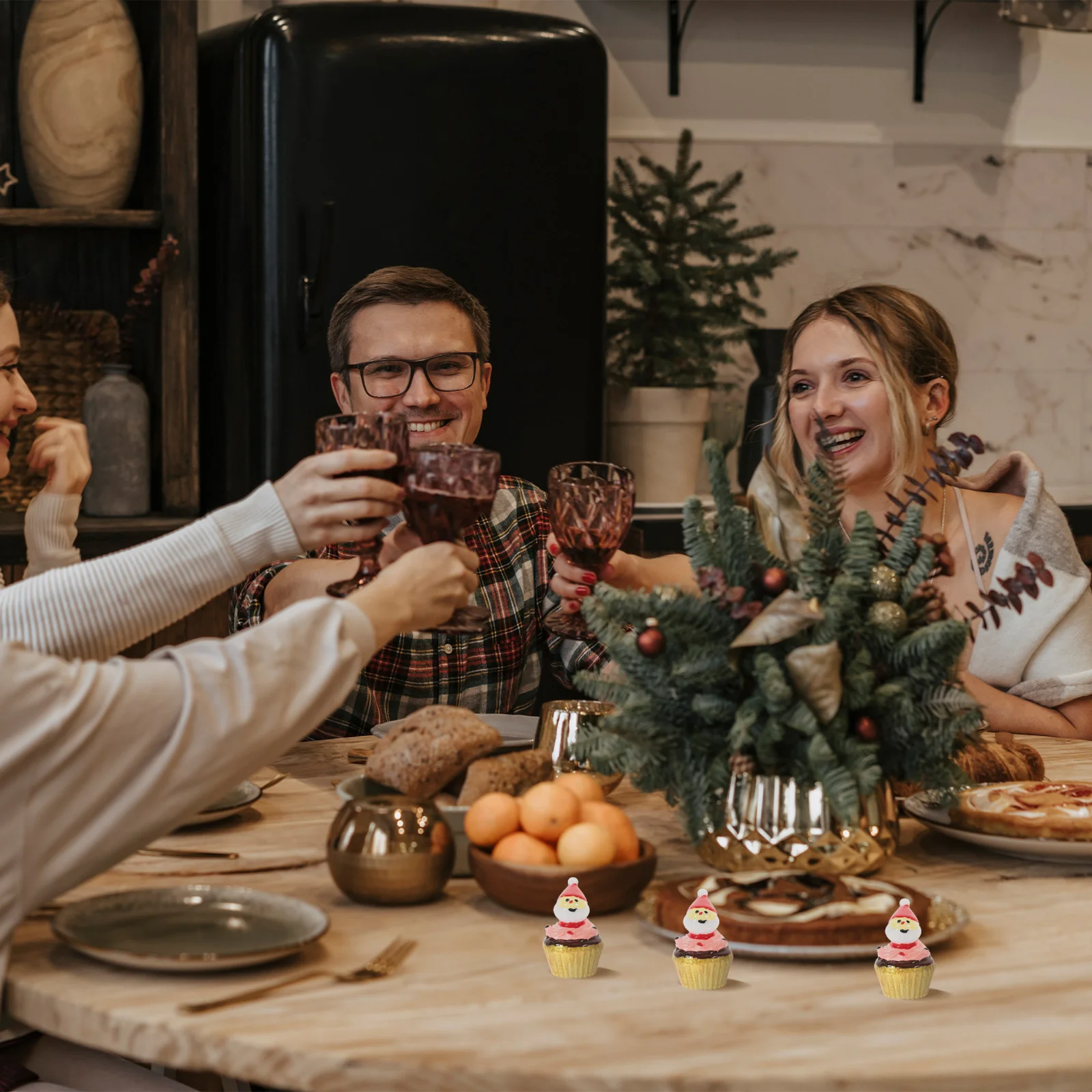 

10pcs Christmas Santa Decoration Resin Artificial Cupcake Models Fake Dessert Props For Home Party Tabletop Decor Cake