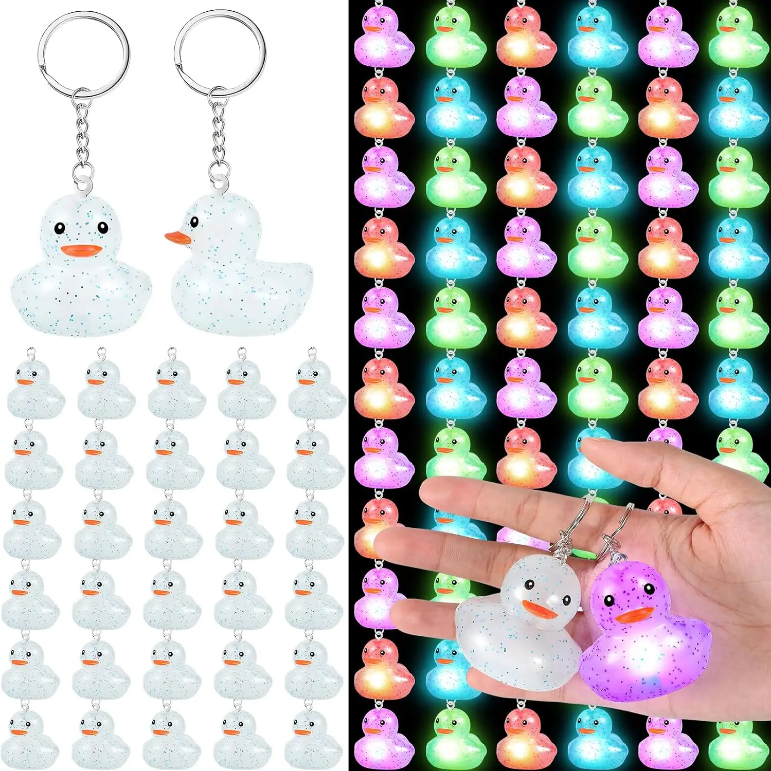 LED Light up Rubber Duck Keychain, Glow in The Dark Cruise Duck Keychain Bulk, 3D Tiny Key Chains
