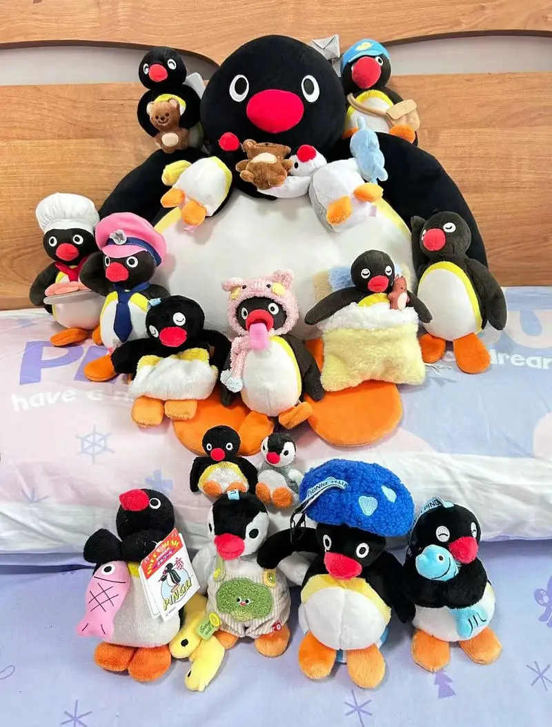 

Miniso 44cm Pingu Series Double Door Pillow Kawaii Soft Doll Genuine Fun Penguin Backrest Birthday Gift Anime Children's Toy