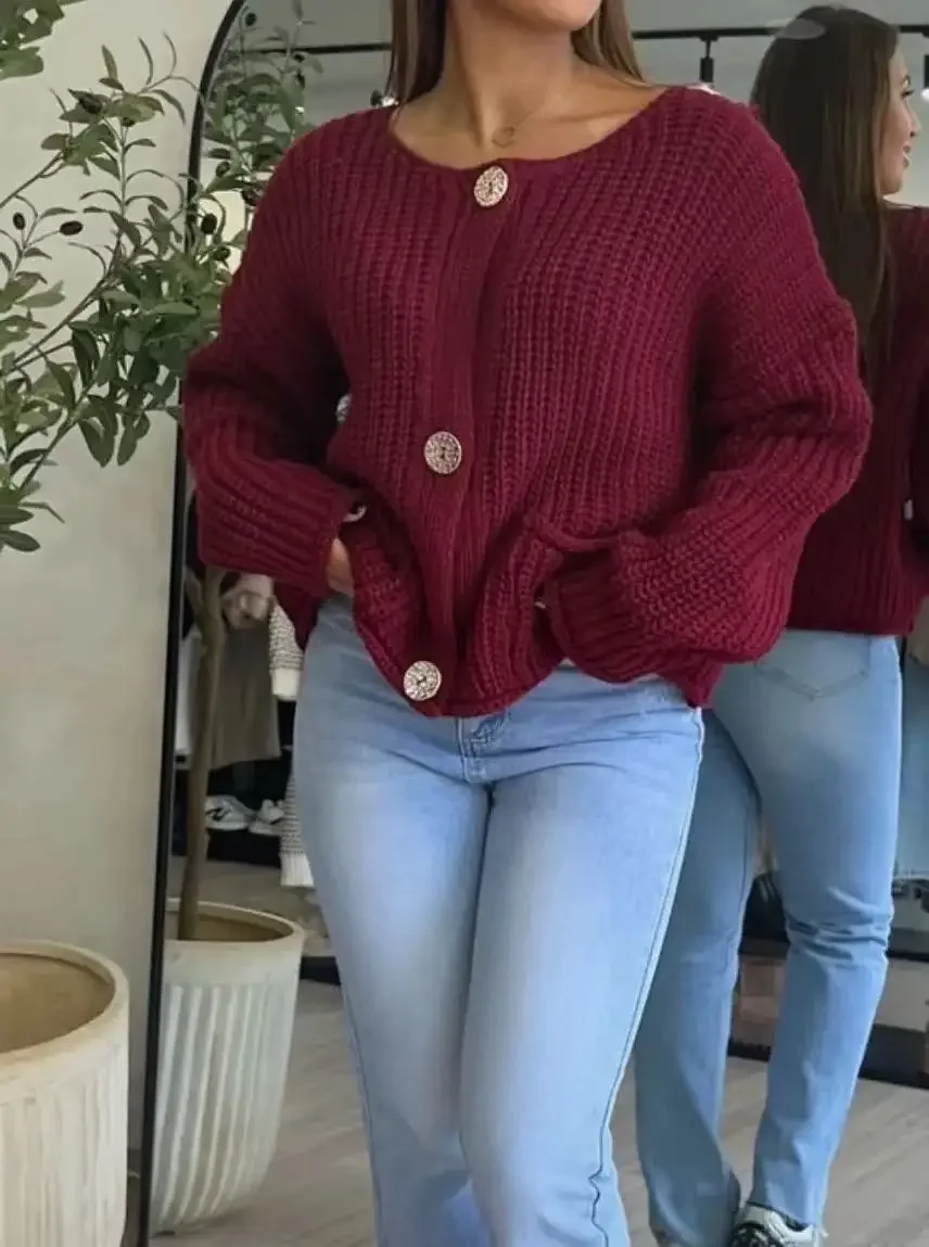 2025 novo outono inverno malha cardigans para mulheres casual botão manga longa camisola feminina moda solta senhora cardigans casaco