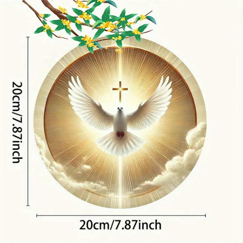 Room Decoration 1pc, Holy Spirit White Dove And Glory Round Aluminum Decorative Painting, 20.32X20.32 Cm, Home Decor Wall Hangin
