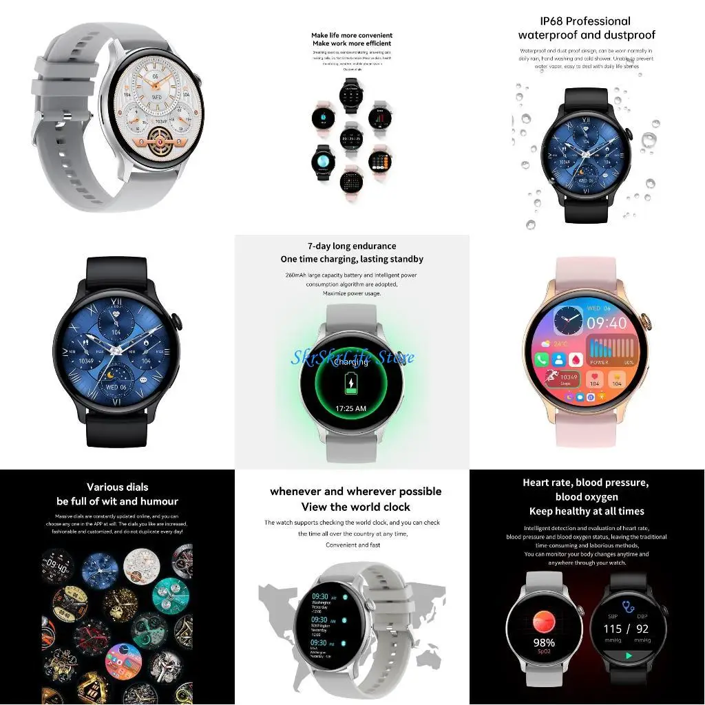 

E65E HK85 Watch for Men Women 1.43inch Screen Fitness Watch with Heart Rate Sleep Monitor, Waterproof Step Counter