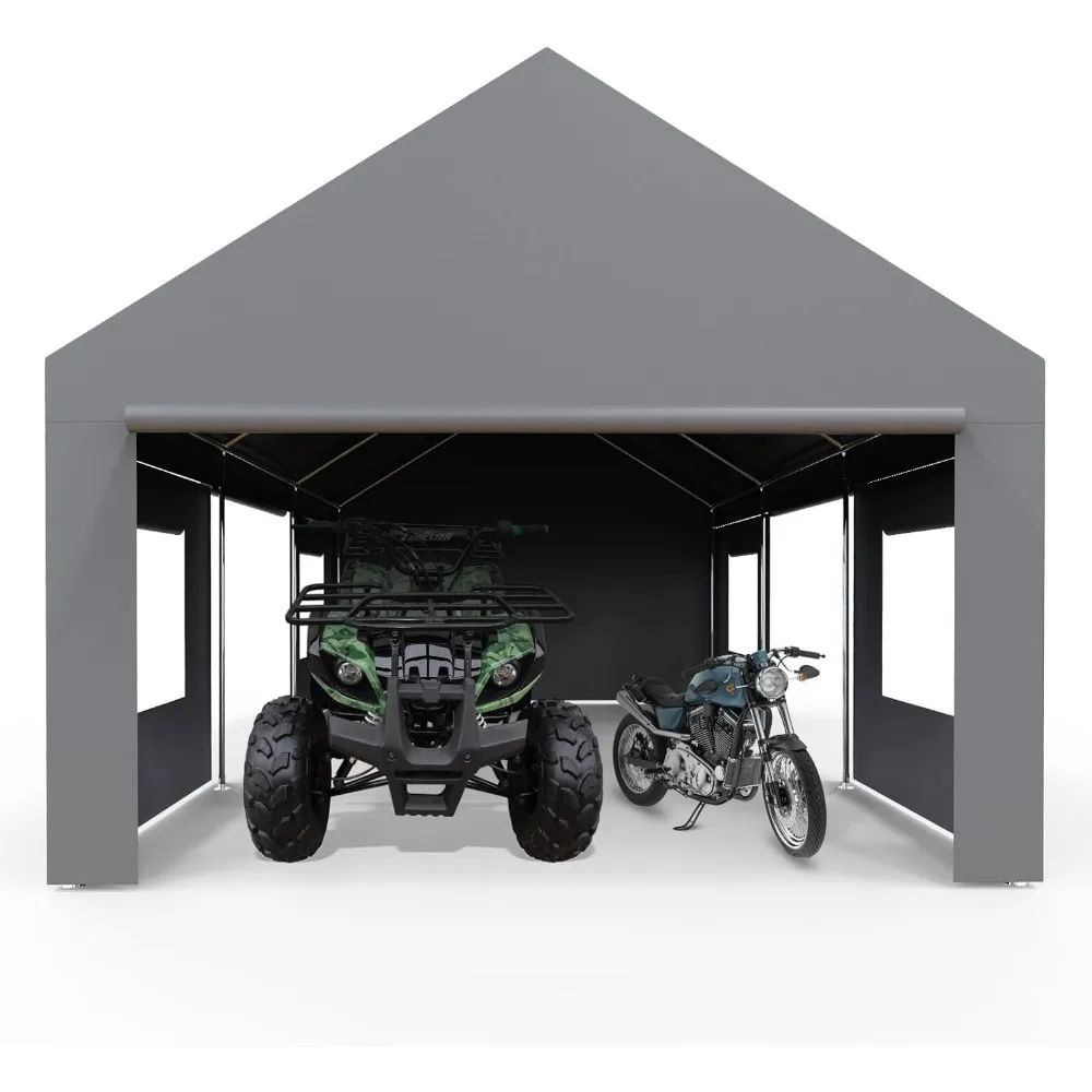 

13x20 FT Heavy Duty Carport, Oversized Portable Garage with 4 Doors & 4 Windows, Reinforced Frame, All Weather Protection Outdoo