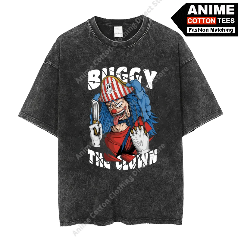 

Anime One Piece - Clown Buggy Print T-shirt For Fashion Street Men Women Casual Short Sleeve Cotton Washed Vintage Loose Tees