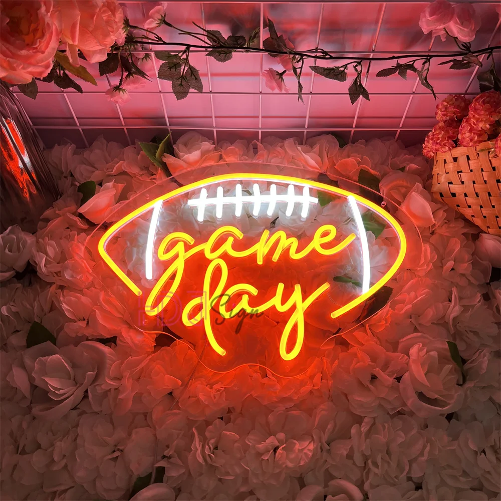 

Светодиодная неоновая вывеска Game Day с регулируемой яркостью для спальни, аркадной комнаты, мяч, декор для игровой комнаты, настенный декор, неоновые ночные огни, питание от USB, подарок
