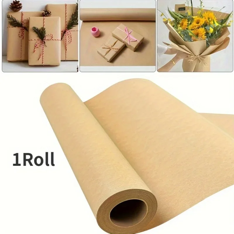 1 Roll 10M Brown Kraft Paper Roll - Heavy-Duty Brown Handmade Paper, Suitable for Tablecloth Covering, Transportation, Packaging