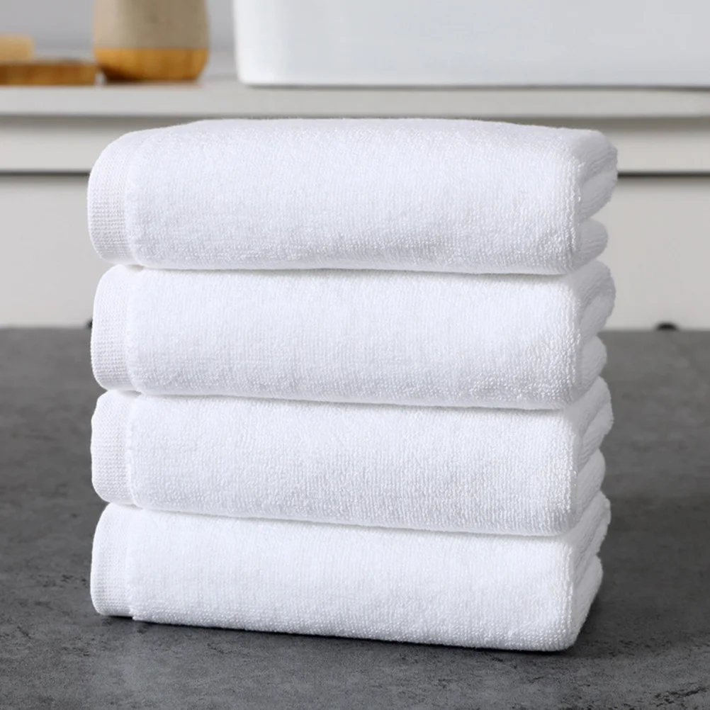 

4Pcs Premium Cotton Thickened Facial Towels Absorbent Soft Bath Towels White 35x75cm for Hotel Beauty Salon Home Spa