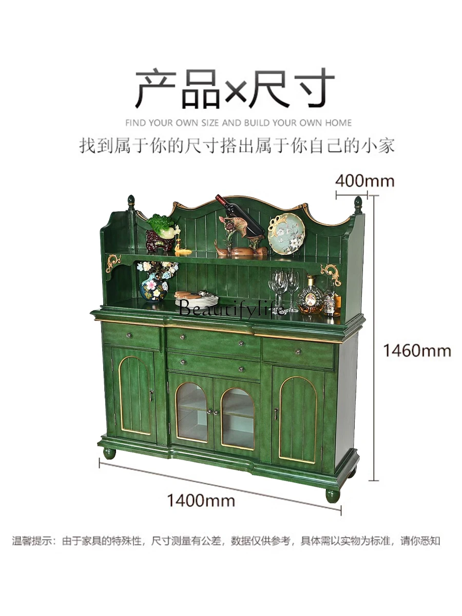 Country Sideboard Cabinet Solid Wood Wall Kitchen Shelf Integrated Retro Green Furniture