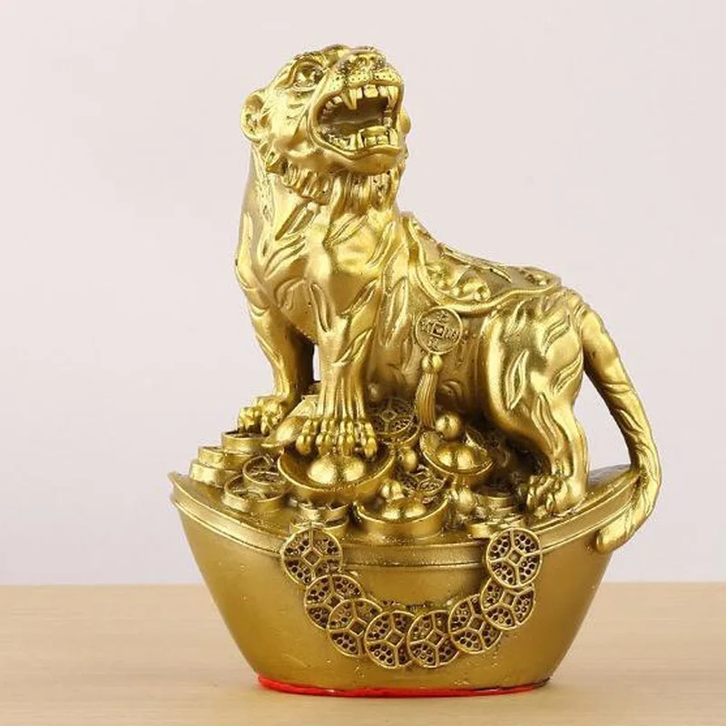 Brass ornament, copper money ingot, tiger roaring in the mountains and rivers, auspicious mascot, home living room entranc