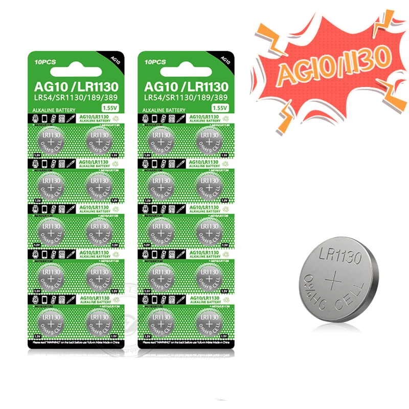 5-300pcs AG10 LR54 Cell Coin 1.55V SR54 389 189 LR1130 SR1130 Alkaline Button Batteries for Watch Toys Remote