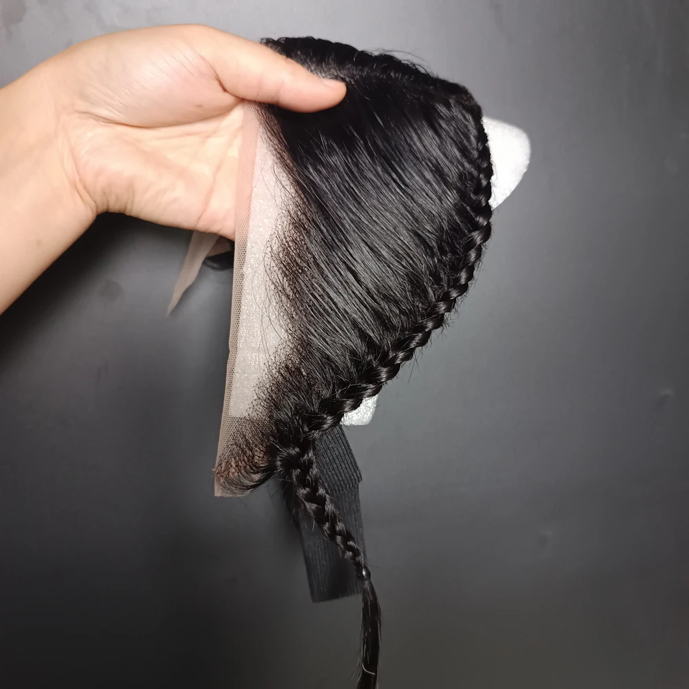 10 インチ 13 × 4 透明レースフロント三つ編みナチュラルブラックカラー 100% ブラジルレミー毛ストレートレースフロントのみ