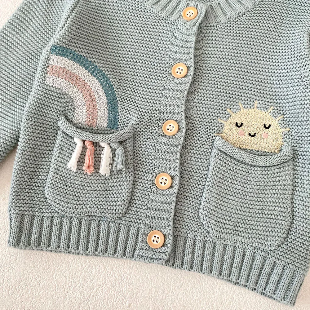 2024 Autumn Baby Clothes 0-3Y Cartoon Rainbow Sun Girls Jacquard Sweaters Boys Knitted Cotton Cardigan Coat Toddler Tops