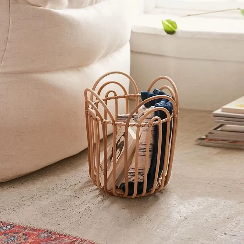 Handwoven Blue Rattan Laundry Basket Natural Wicker Storage Bin for Hotel Home Decor Dirty Clothes Hamper Organizer Large