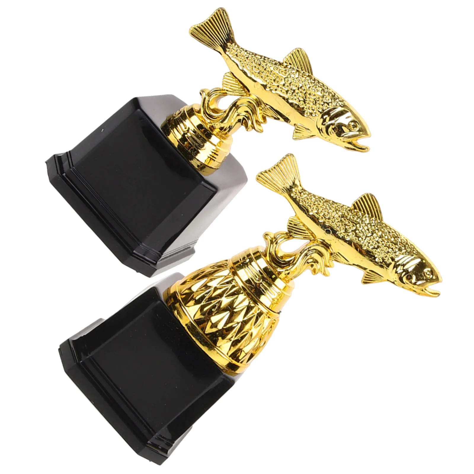 2Pcs Fishing Competition Award Trophy Plastic Gold Fish Sculpture Base for Fishing Tournament Prizes Golden Fish Trophy