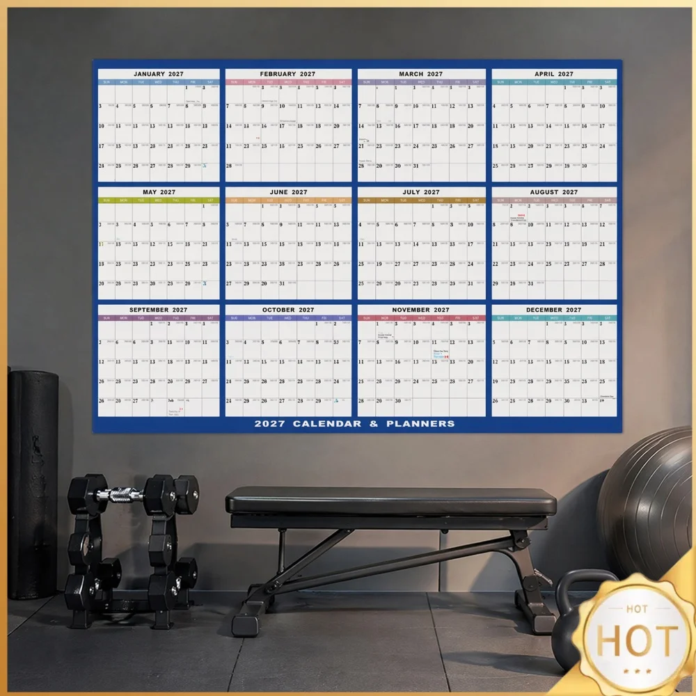 2027 Erasable 12 Month Annual Yearly Wall Planner Wet & Dry Erasable Laminated Reversible Yearly Planner Horizontal/Vertical