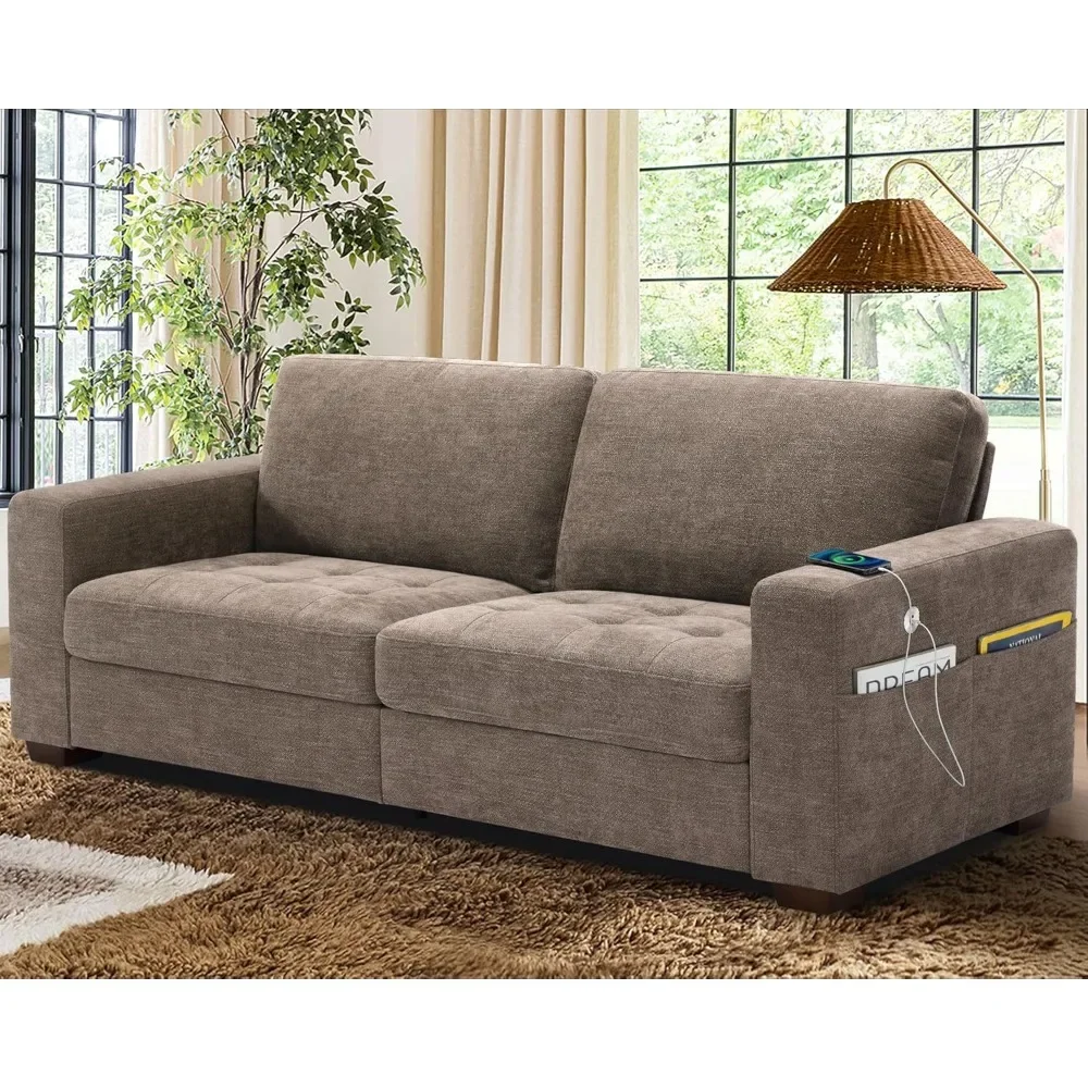 

89 Inch Sofa Couch, Modern 3 Seater Couch With Removable Covers And USB Ports, Large Chenille Comfy Sofa For Living Room|