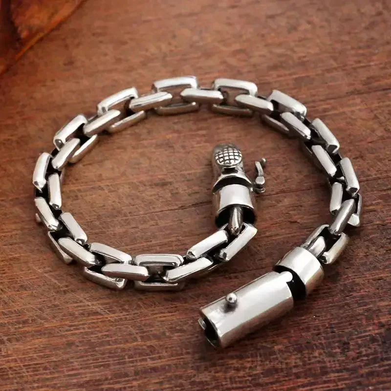 New Silver Color Personalized Pin Bracelet Fashion Men\'s Ring Buckle Versatile Retro Men\'s and Women\'s Bracelet Jewelry