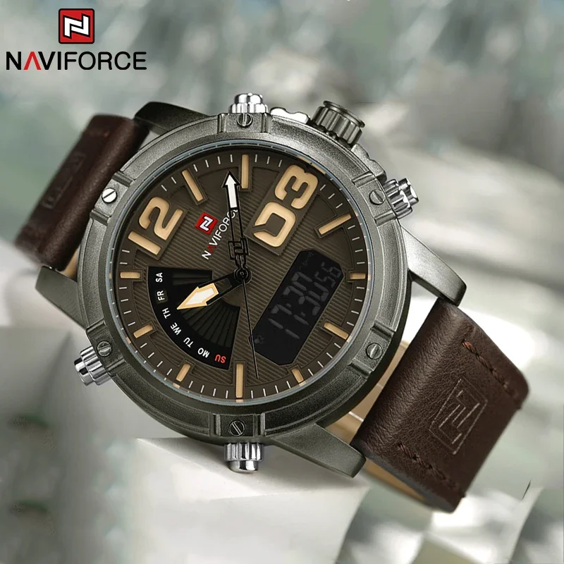 NAVIFORCE Top Brand Men Watch Multifunction LED Digital Sport WristWatch Luxury Military Leather Band Quartz Electron Male Clock - view 2