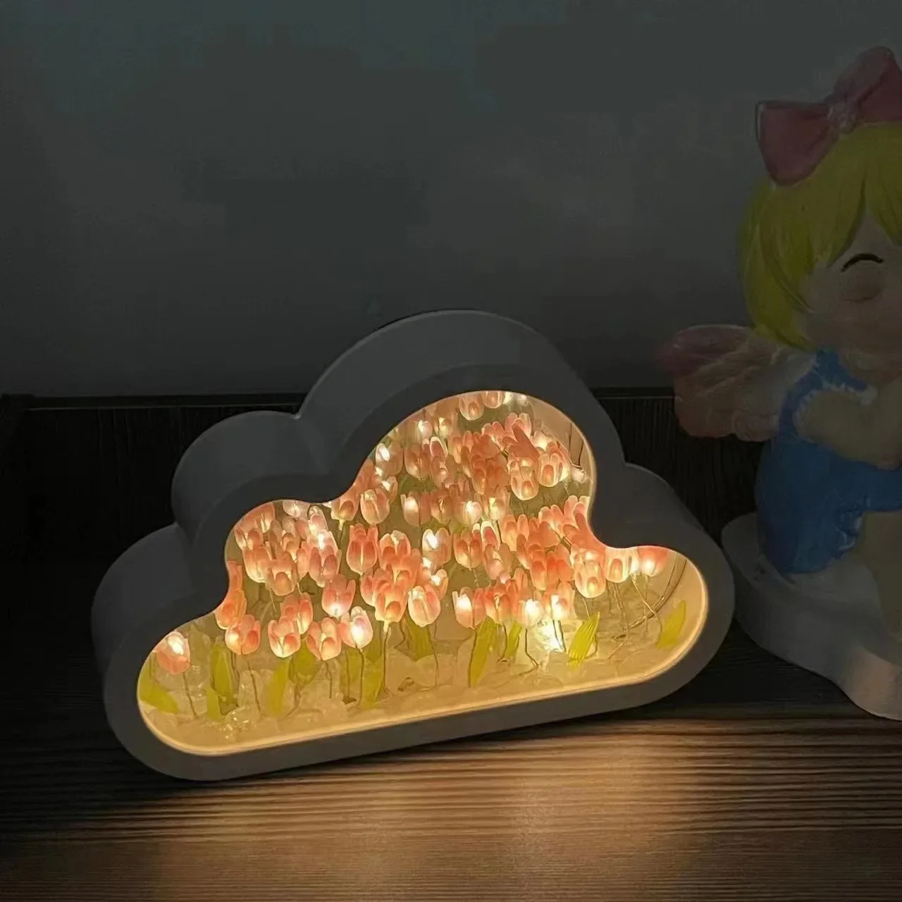 

Handmade DIY Tulip Flower Sea Night Atmosphere Lamp Clouds Tulip Lamp LED Night Light Mirror Table Lamp Bedroom Decor Lights New