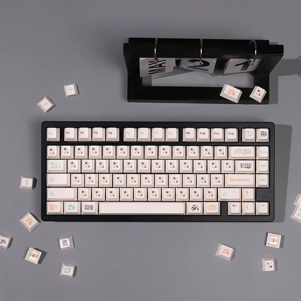 Domikey-Unicorn Tema Keycap Set, Custom Keyboard Cap, Cereja Perfil Key Cap, Acessórios Teclado Mecânico, PBT, Nota Musical