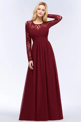 Chiffon Lace Bridesmaid Dresses Long Sleeves Pleat Elegant Formal Evening Wedding Party Prom Gown Maid Of Honor Vestido de Festa