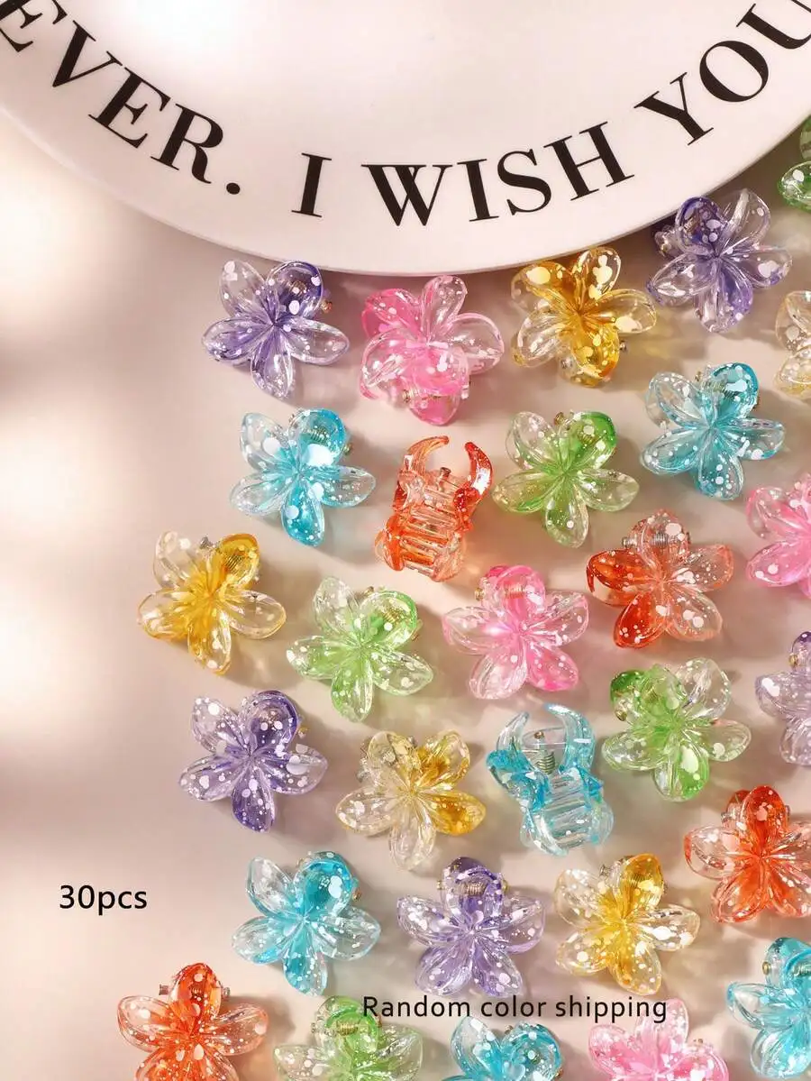 

30pcs Flower Shape Mini Hair Clips Shark Claw Hair Accessories For Women Random Color