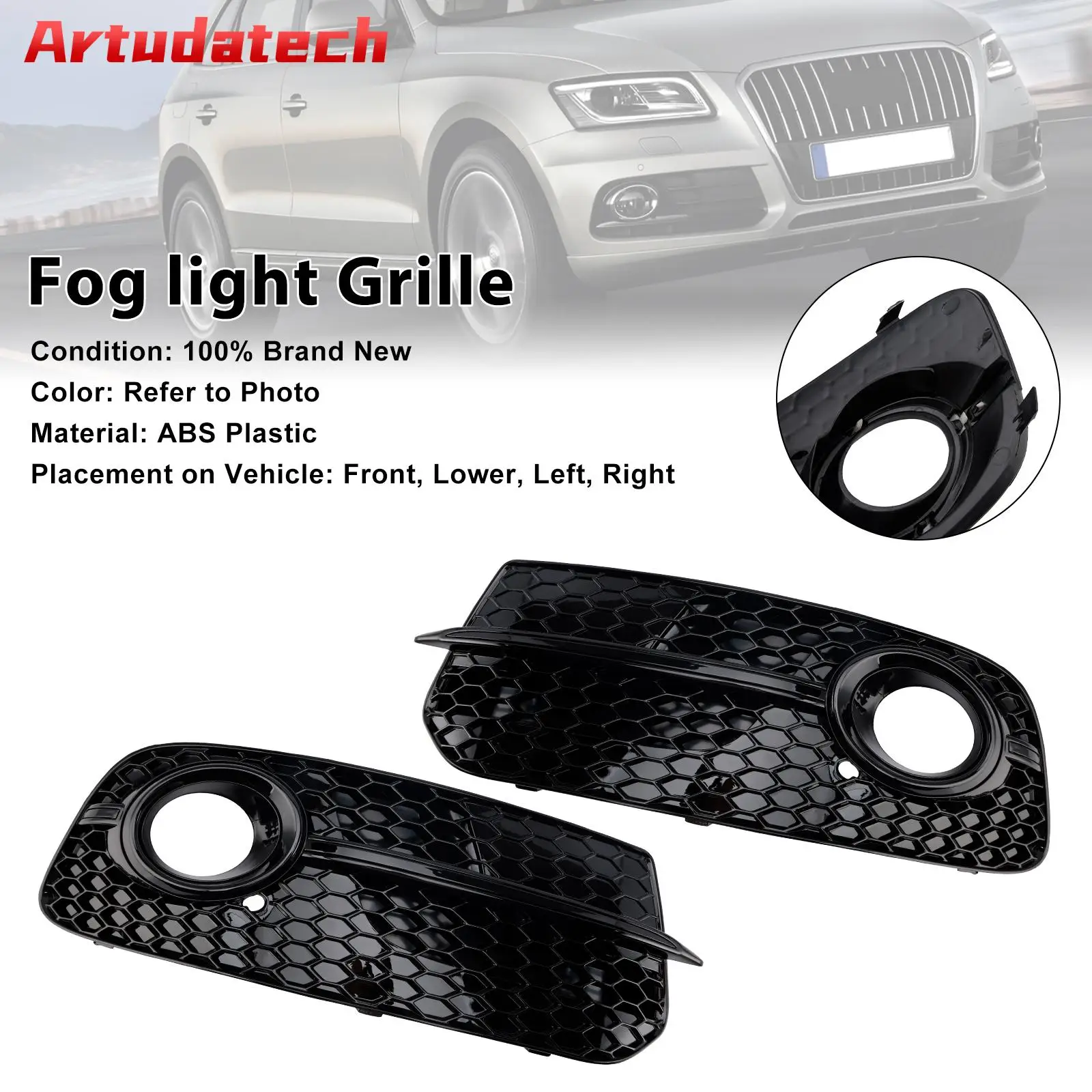 Artudatech Front Bumper Fog Light Grill Grille 8R0807681M Fit for Audi Q5 2013-2017 Car Accessories 2014 2015 2016