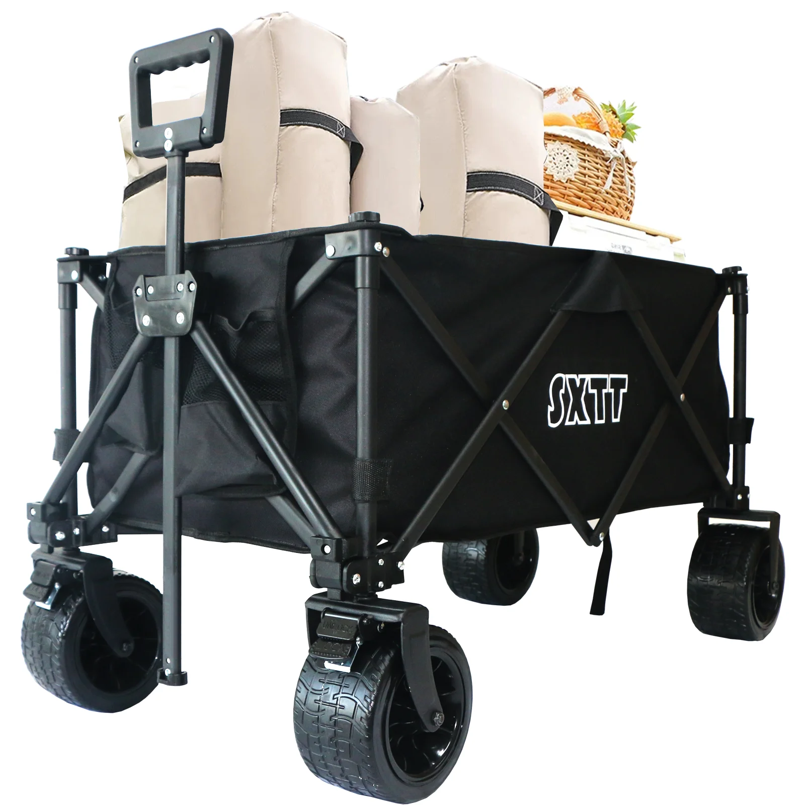 Collapsib Wagon Collapsible Folding Outdoor Utility Wagon Folding Wagon Portable Garden Cart with Adjustable Handle