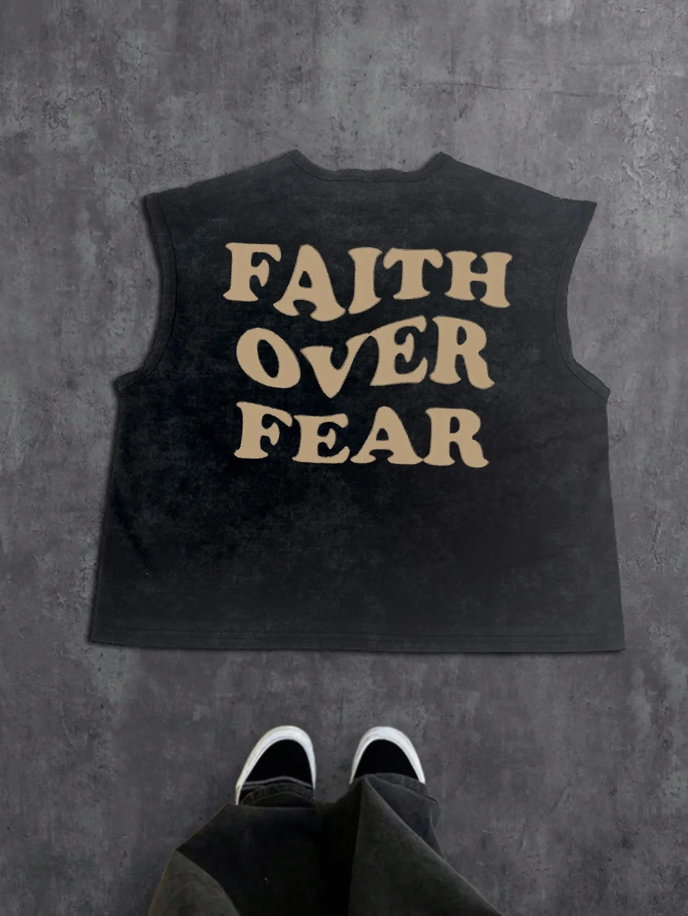 Men's Letter-Print Sand-Washed Tank Top, Men's Sleeveless Tank Top