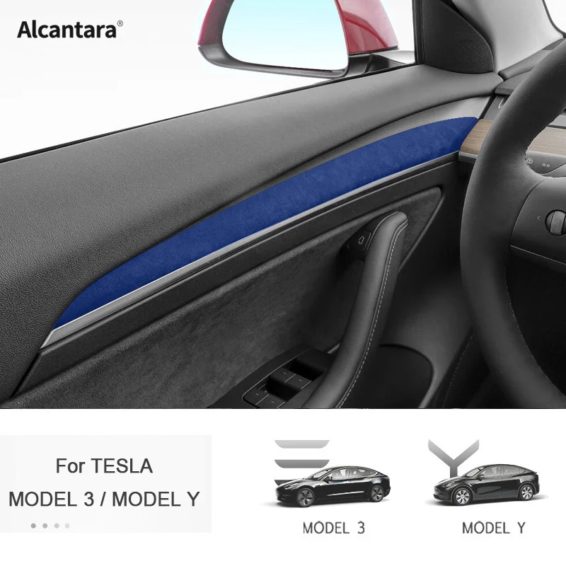 Alcantara Car Interior Door Handle Panel Trim Stirp Cover For Tesla Model 3 Model Y 2020 2021 2022 2023, Decoration Accessory