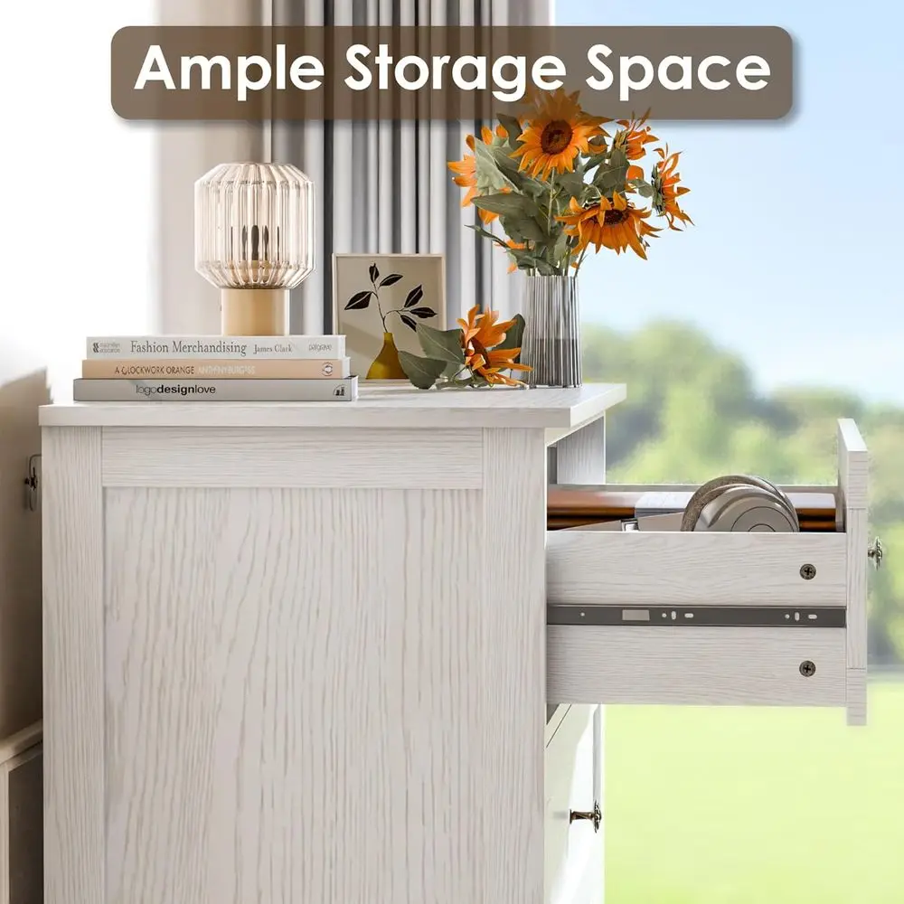 5 Der Drer, 47" Tall Drers or Bedroom with Anti-Tip Device, White Drer with White Countertop armhouse Storage Closet with Handle view 4