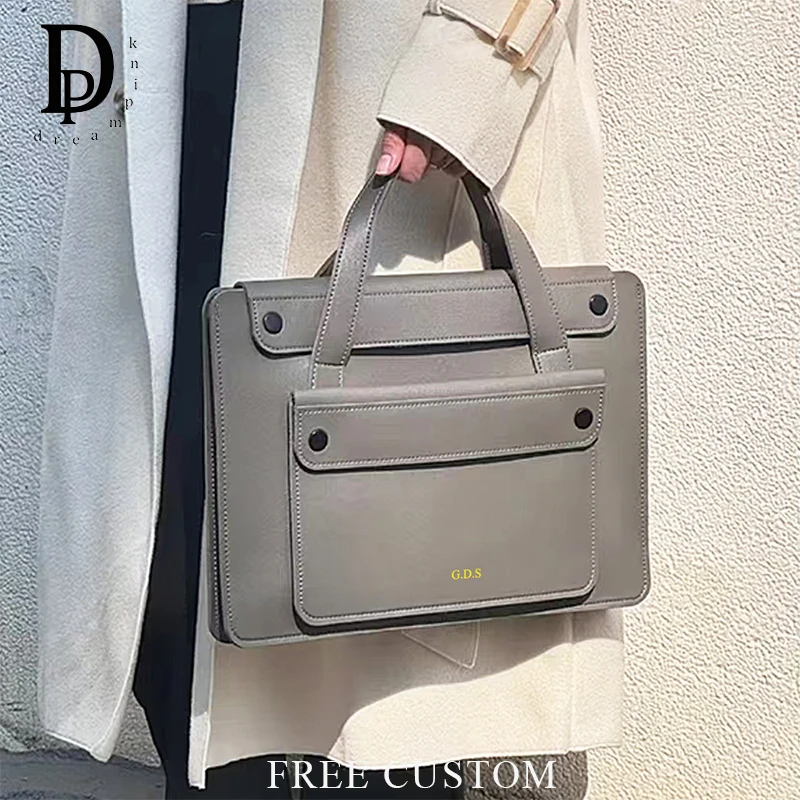 

Business Office Custom Name Laptop Case Engrave Initials Portable PU Leather Luxury Briefcase Large Capacity Notebook Tote Bag