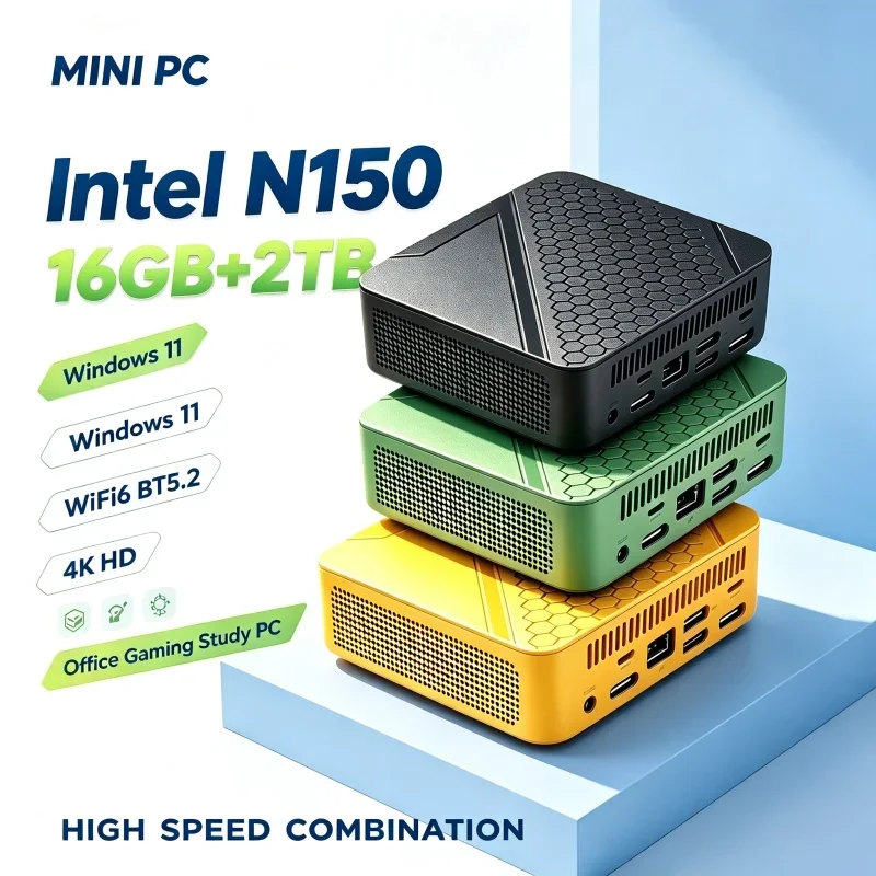 Home Office Mini Desktop PC Intel N150 Processor Windows11 16GB RAM 2TB SSD WiFi6 BT5.2 Compact Host Casual Gaming Computer