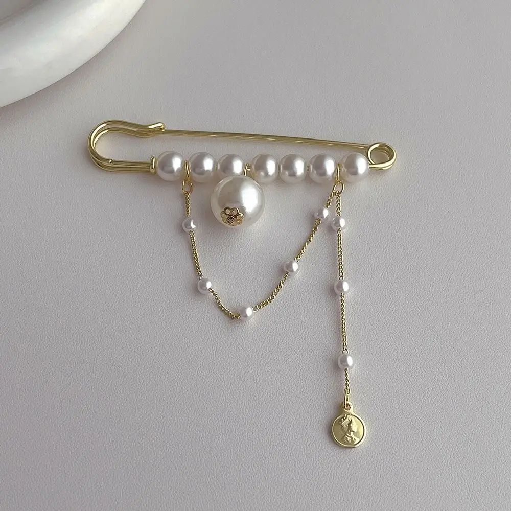 Jewelry Accessories Pin Shape Chain Pin Brooch Elegant Fashion Safe Pin Brooches Trendy Creative Pearl Brooch Women