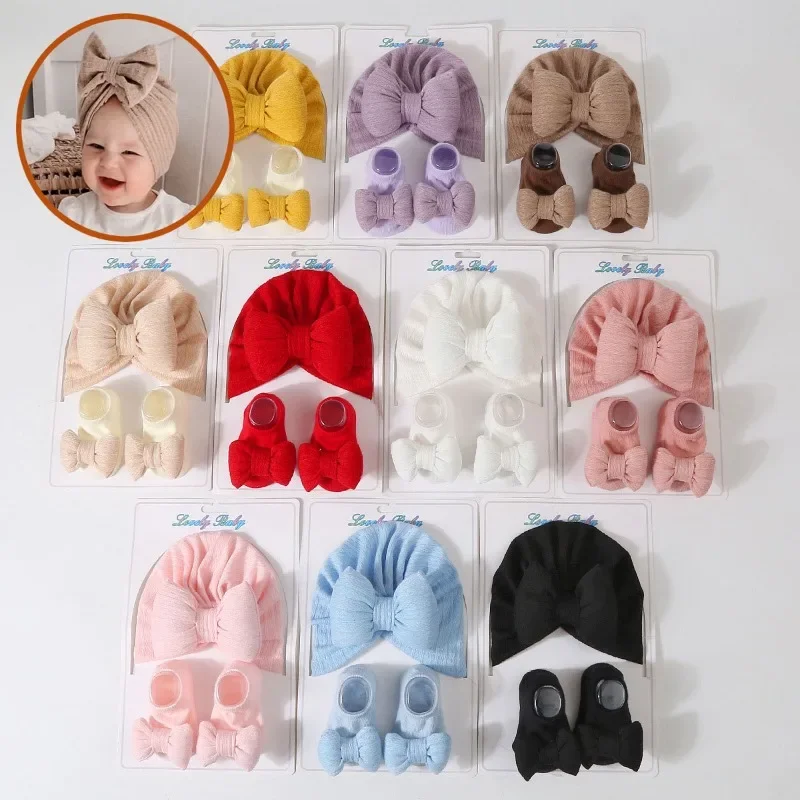 

1 Set Cute Toddler Beanie Sock for Boy Girl Simplicity Solid Color Infant Baby Turban Ankle Sock Newborn Photography Props