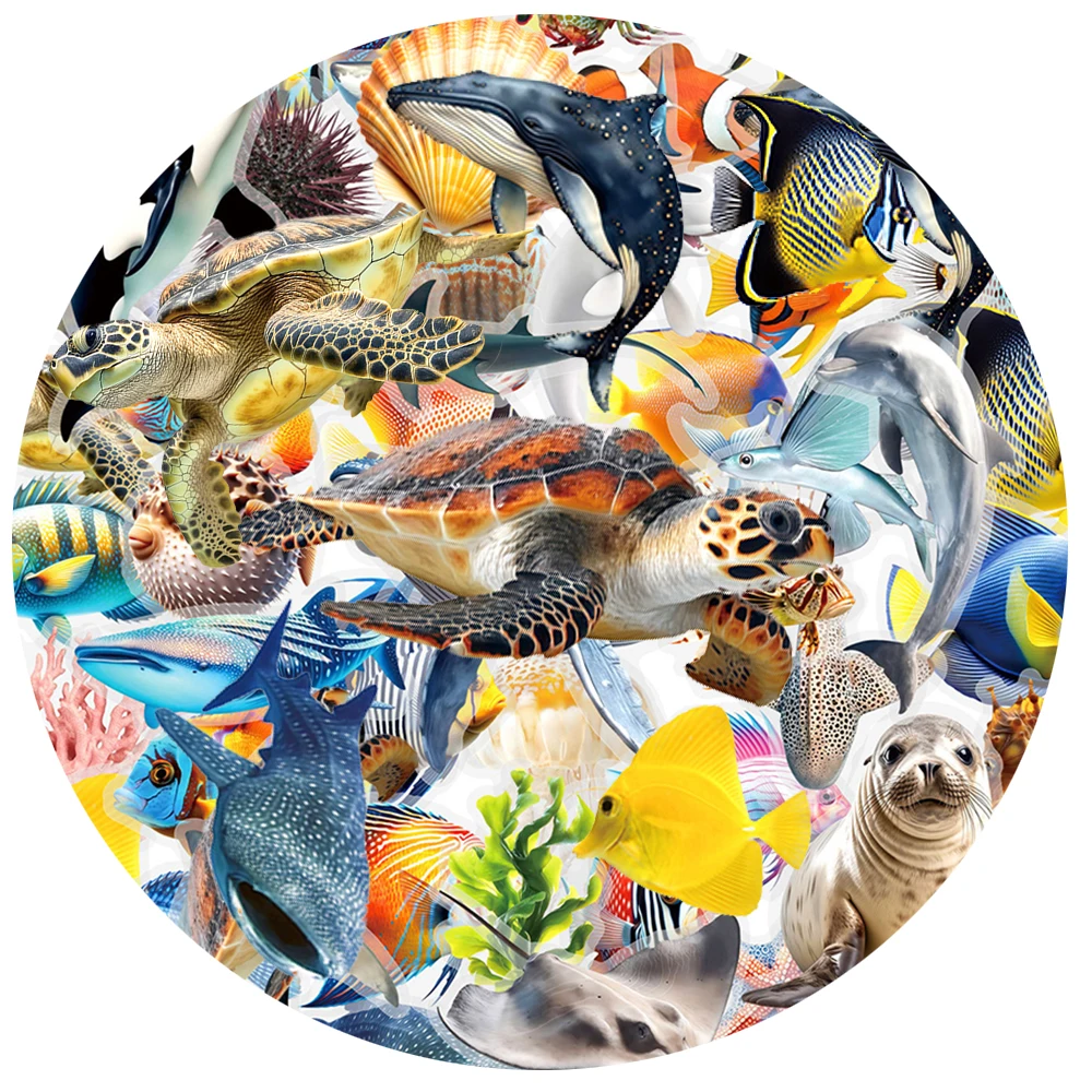 10/30/50pcs Underwater World Marine Animal Stickers DIY Notebook Fridge Phone Cartoon Fish Sea Turtle Transparent PET Decals Toy