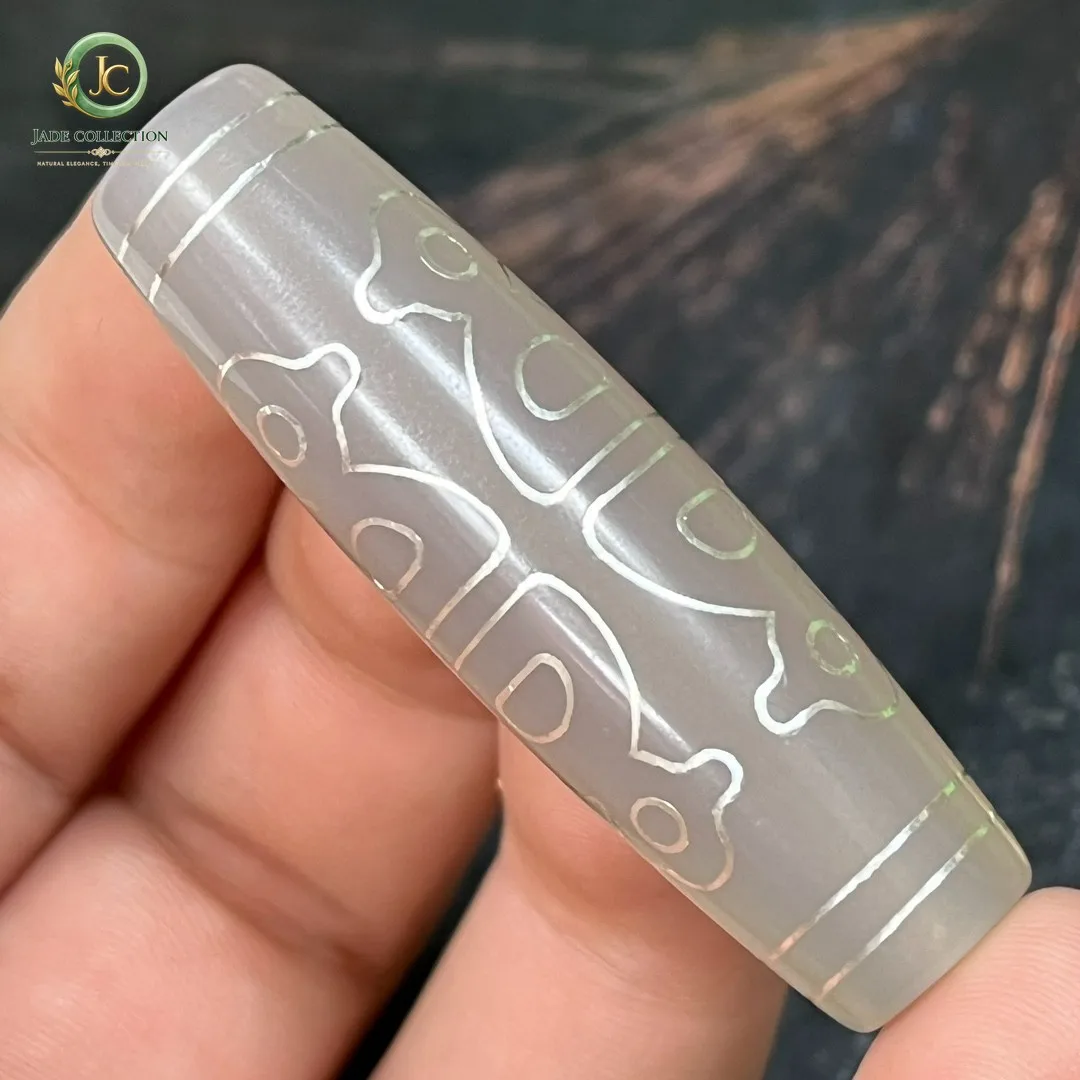 Tibetan Old Agate Dzi Inlaid Silver Wire 5 Wealth Gods Bead Amulet 47mm Z0925