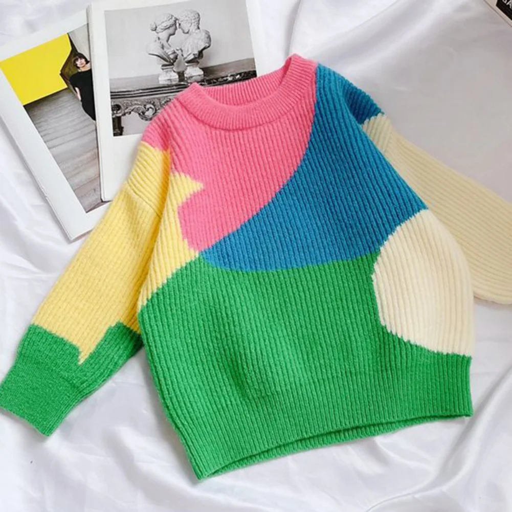 Autumn Children's Sweaters Winter Teenager Knitted Rainbow Printed Clothes Warm Sweater Coats Kids Baby Jacket Costume 1-8Y