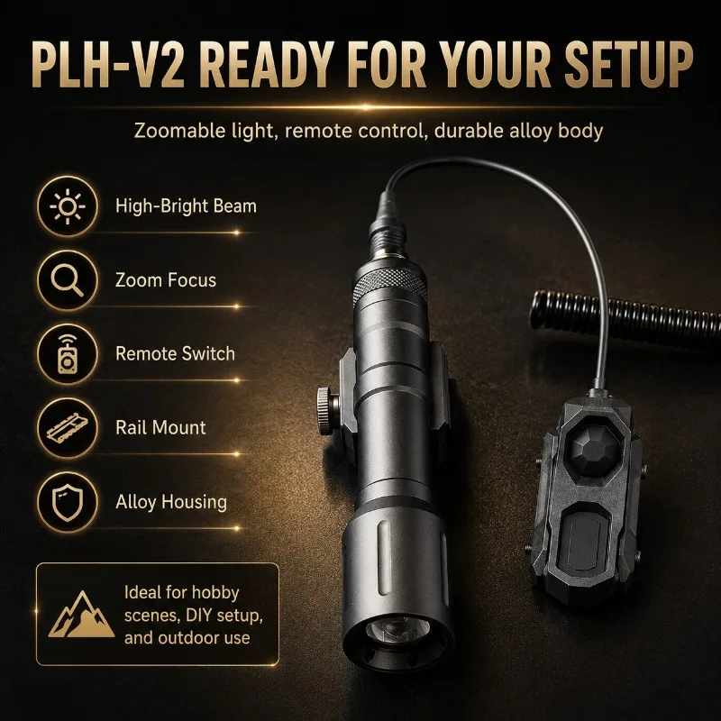 PLH‑V2 Series Adjustable‑focus Illumination Torch, High‑output Hobby Flashlight with Mouse‑tail Operating Cable