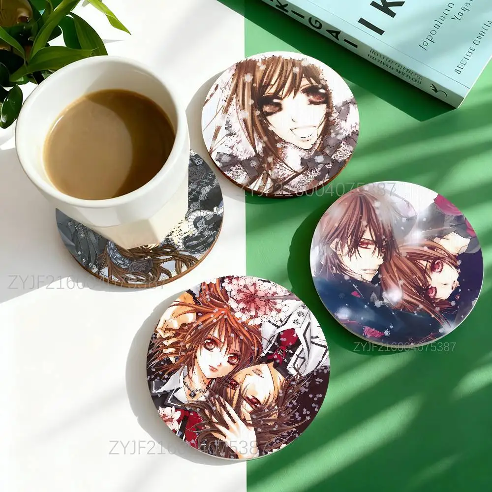

V-Vampire Knight Anime Round Wooden Coasters For Design Suitable for Drinks Tea,Coffee Home Perfect Gift Holidays