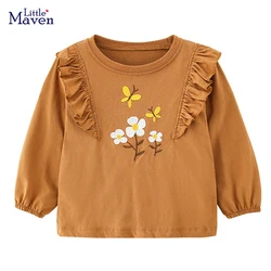 T-shirt a maniche lunghe per neonate Little maven autunno marrone fiore e farfalla bambini nuovi top di moda adorabili per i bambini