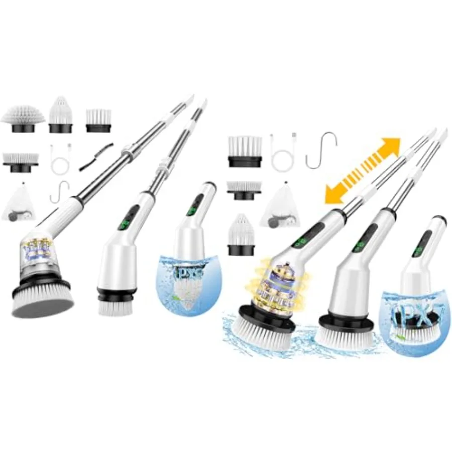 

Electric Spin Scrubber for Cleaning Bathroom Shower Scrubber Cordless Cleaning Brush with IPX7 Waterproof and 2 Speed 8 in 1 Cl
