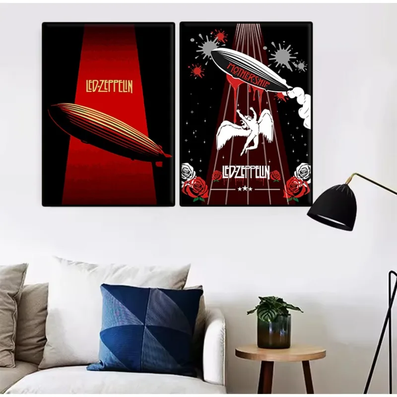 Vintage Led Zeppelin Heavy Metal Rock Band Poster Music Album Cover Canvas Painting Wall Art for Club Living Room Home Decor