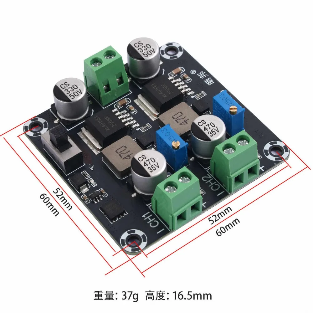 

XL4015 Dual-channel Step-down Power Module DC-DC Converter Adjustable Power Board 5-32V to 0.8-30V 5A Max Power Supply Module