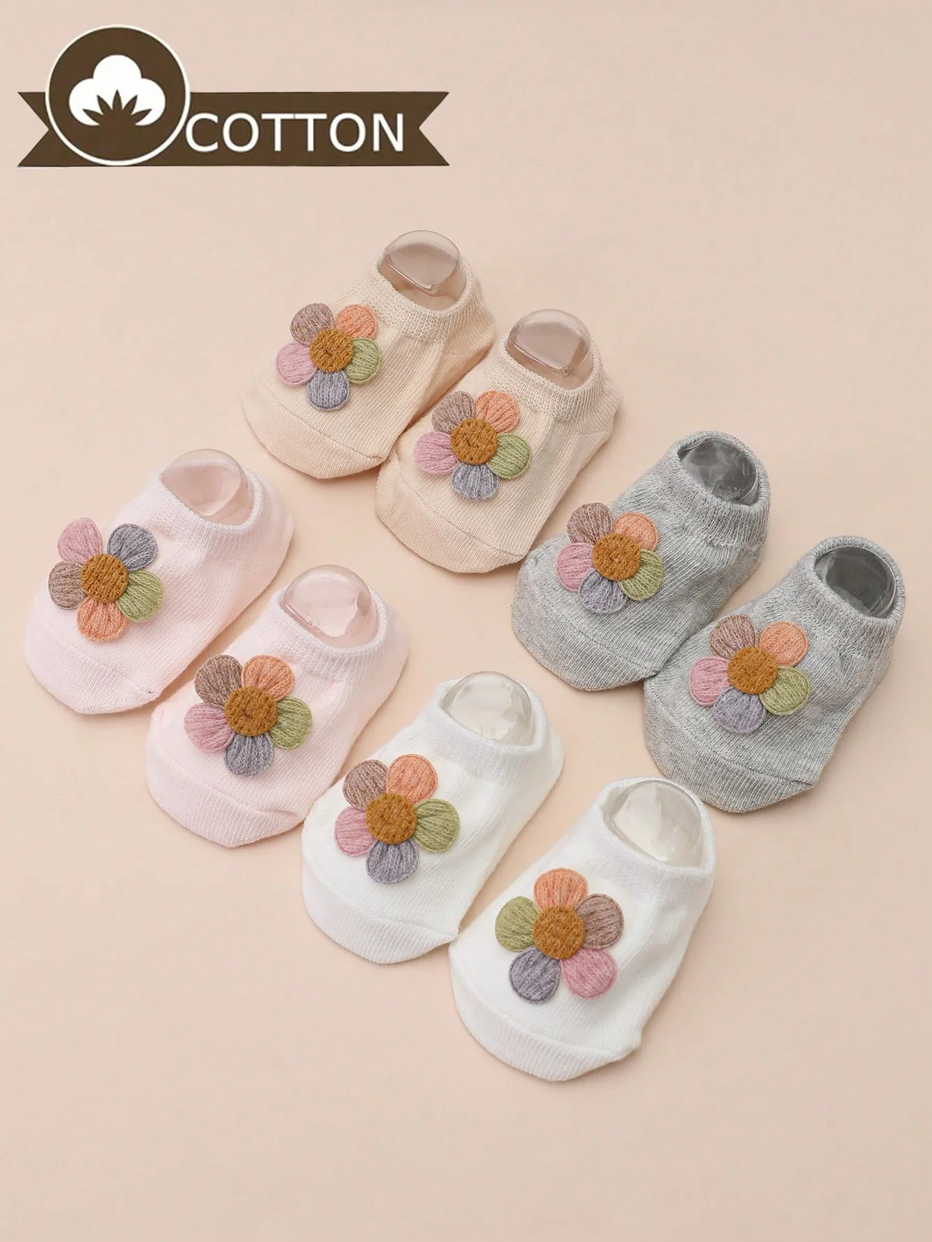 4 Pairs of Baby Girl's Cute Flower Cotton Socks,Anti-Slip Dot Floor Socks For Toddler Learning To Walk Indoor Anti-Slip Mid-Calf
