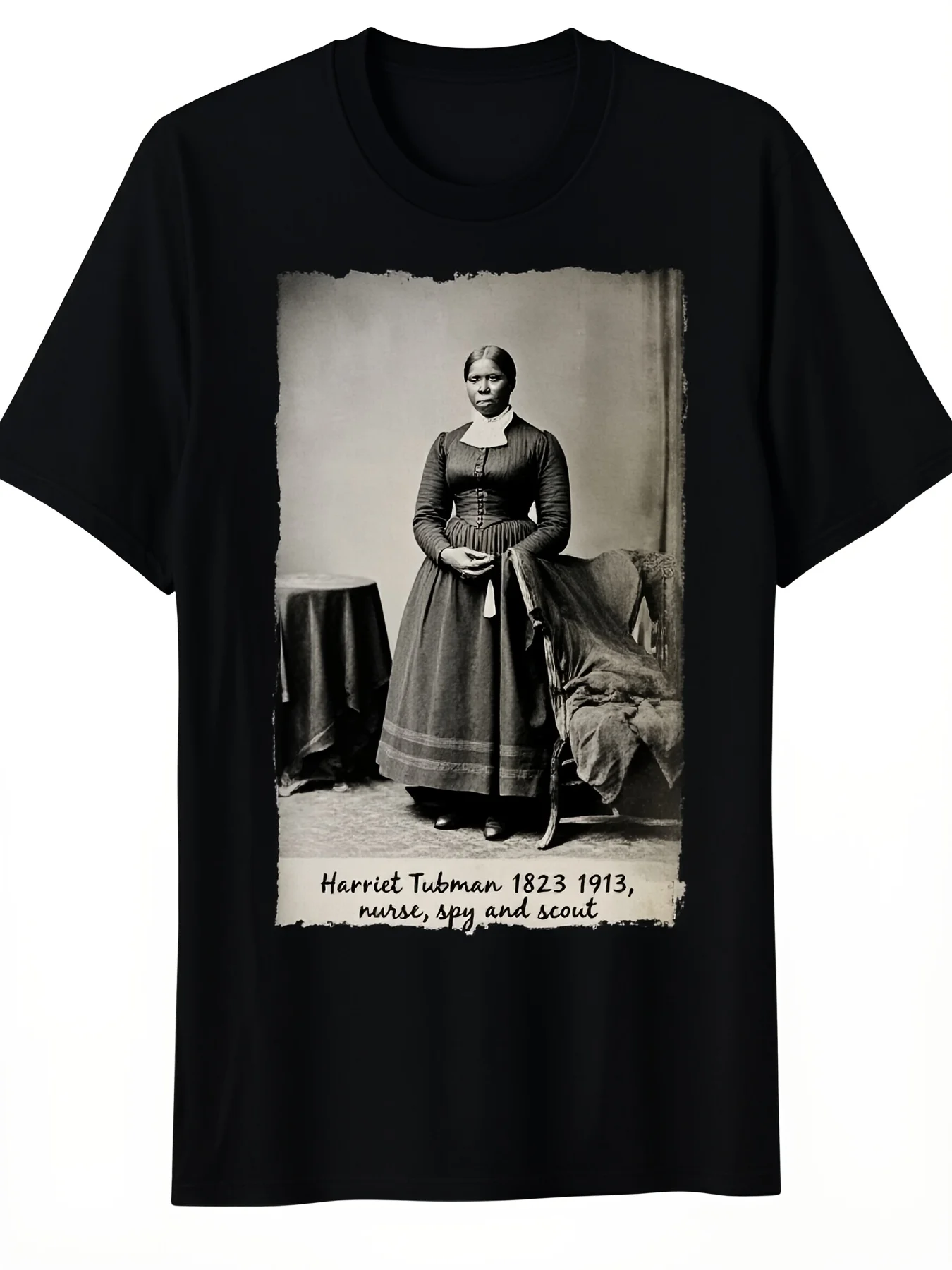 Harriet Tubman, Slavery, Juneteenth, 1865, Civil Rights, Vintage Historical Print Short-Sleeve Crew Neck T-Shirt, Black Casual Shirt, Unisex