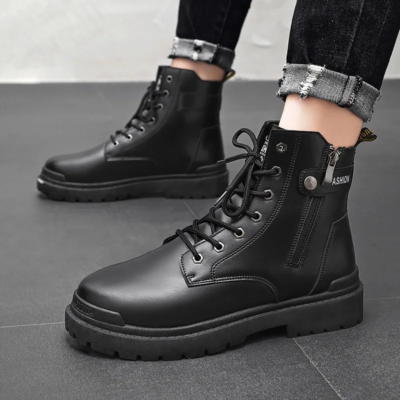 

Men's Boots British Style High Help Desert Short Work Boots Breathable mid Help Outdoor Boots Leather Splicing