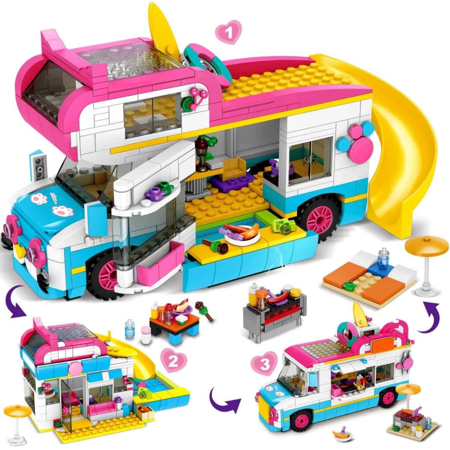 HOGOKIDS Girls Camper Van Building Kit 3-in-1 Beach Camping Building Block Set Friendship Bus Building Toys Christmas Gift