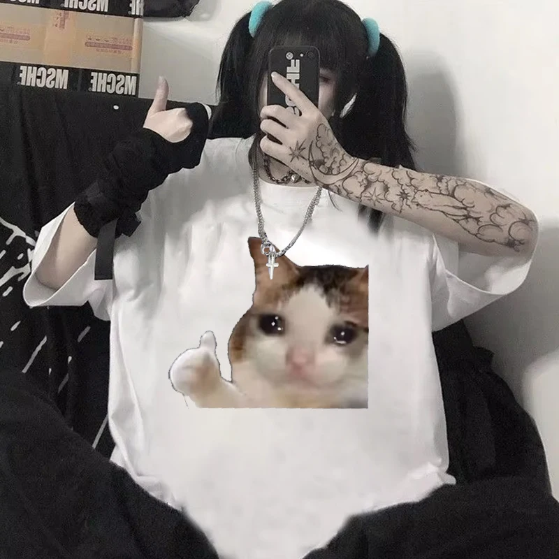 

Sad Cat Meme Graphic T-Shirt Short Sleeve Funny Casual Soft Tee Unisex Comfortable Daily Wear for Men And Women