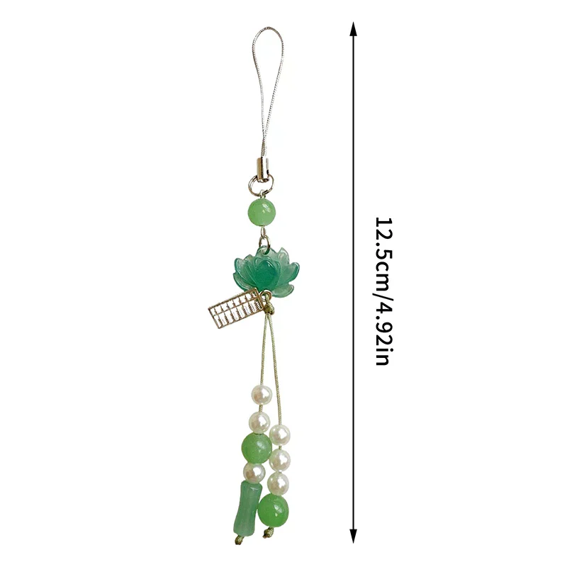 Lotus Flower Pendant Keychain Phone Chain Beads Decoration Chinese Style Accessories Gifts Camera Chain Bag Pendant